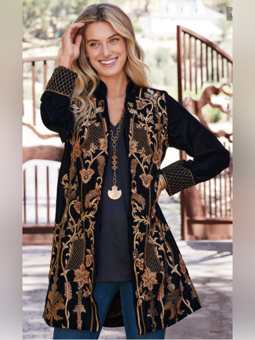 Soft Surroundings Antoinette Black Velvet Gold Embroidered Jacket Boho 3X NWT